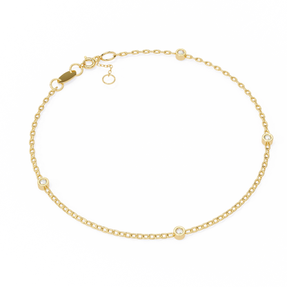 Bezel Set Diamond Station Chain Bracelet