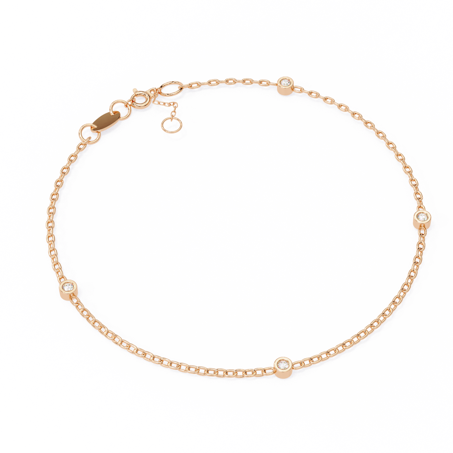 Bezel Set Diamond Station Chain Bracelet