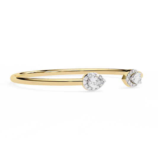 Pear Halo Open Cuff Diamond Bracelet