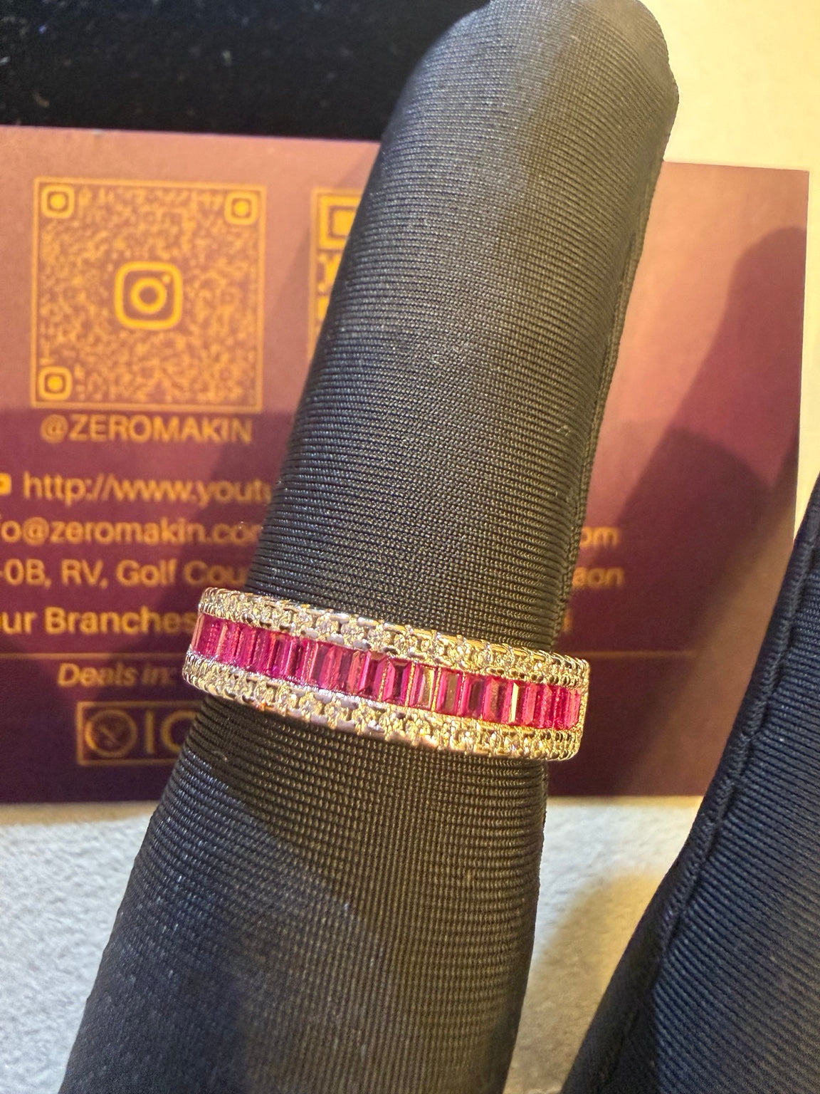 Ruby Red Baguette Diamond Band Ring in Gold
