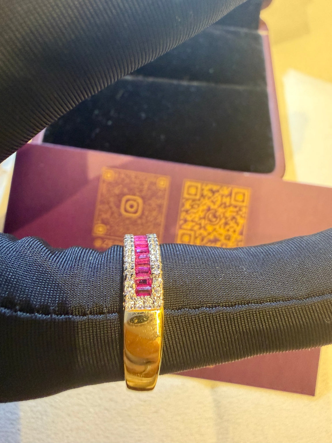 Ruby Red Baguette Diamond Band Ring in Gold