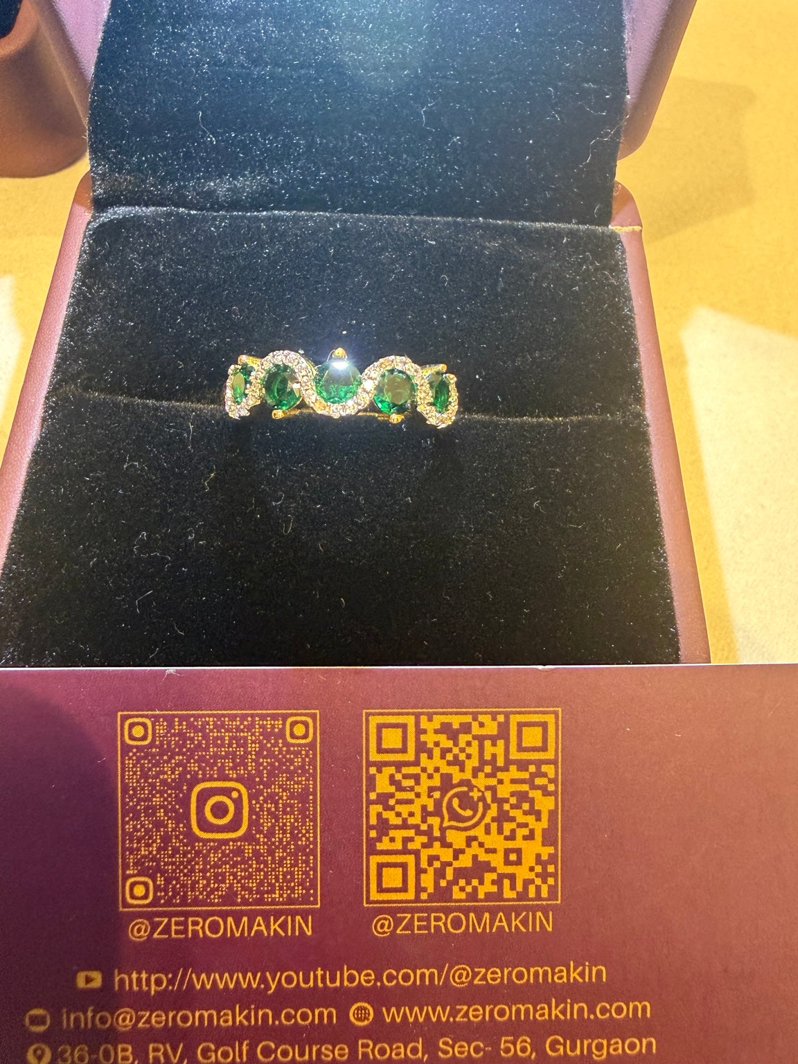 Emerald Green Gemstone & Diamond Halo Ring in Gold