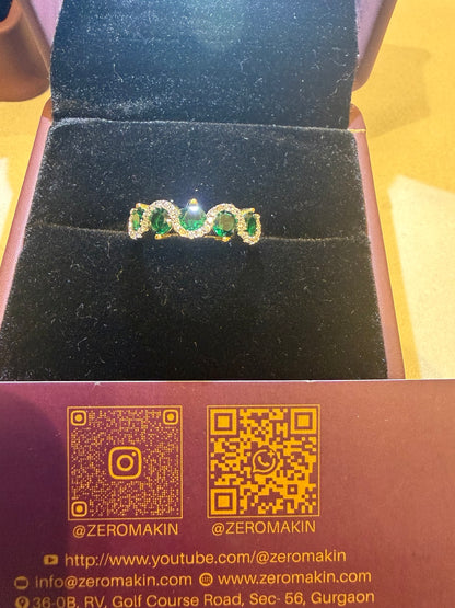 Emerald Green Gemstone & Diamond Halo Ring in Gold