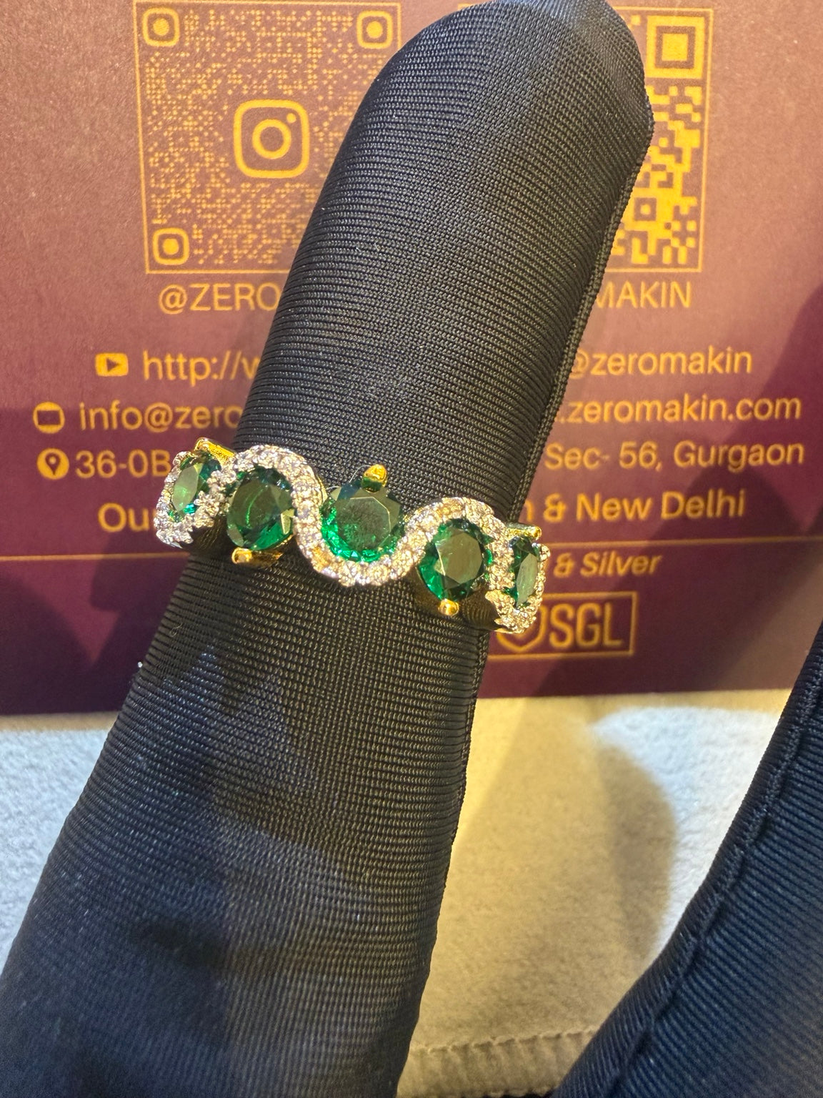 Emerald Green Gemstone & Diamond Halo Ring in Gold