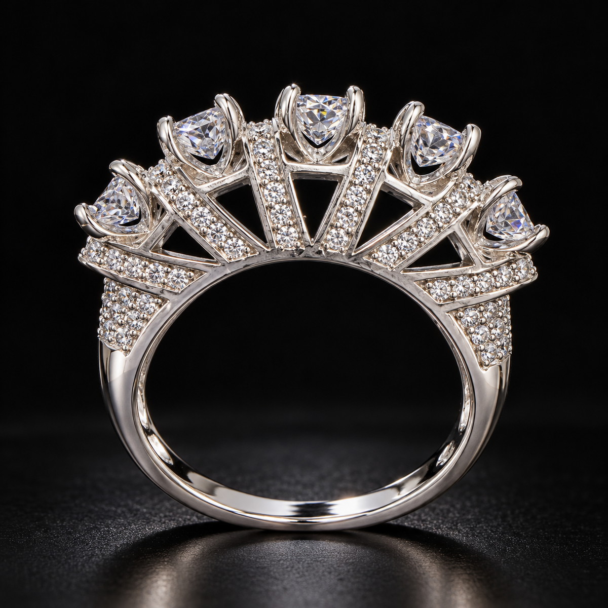 Royal Crown Diamond Ring in White Gold