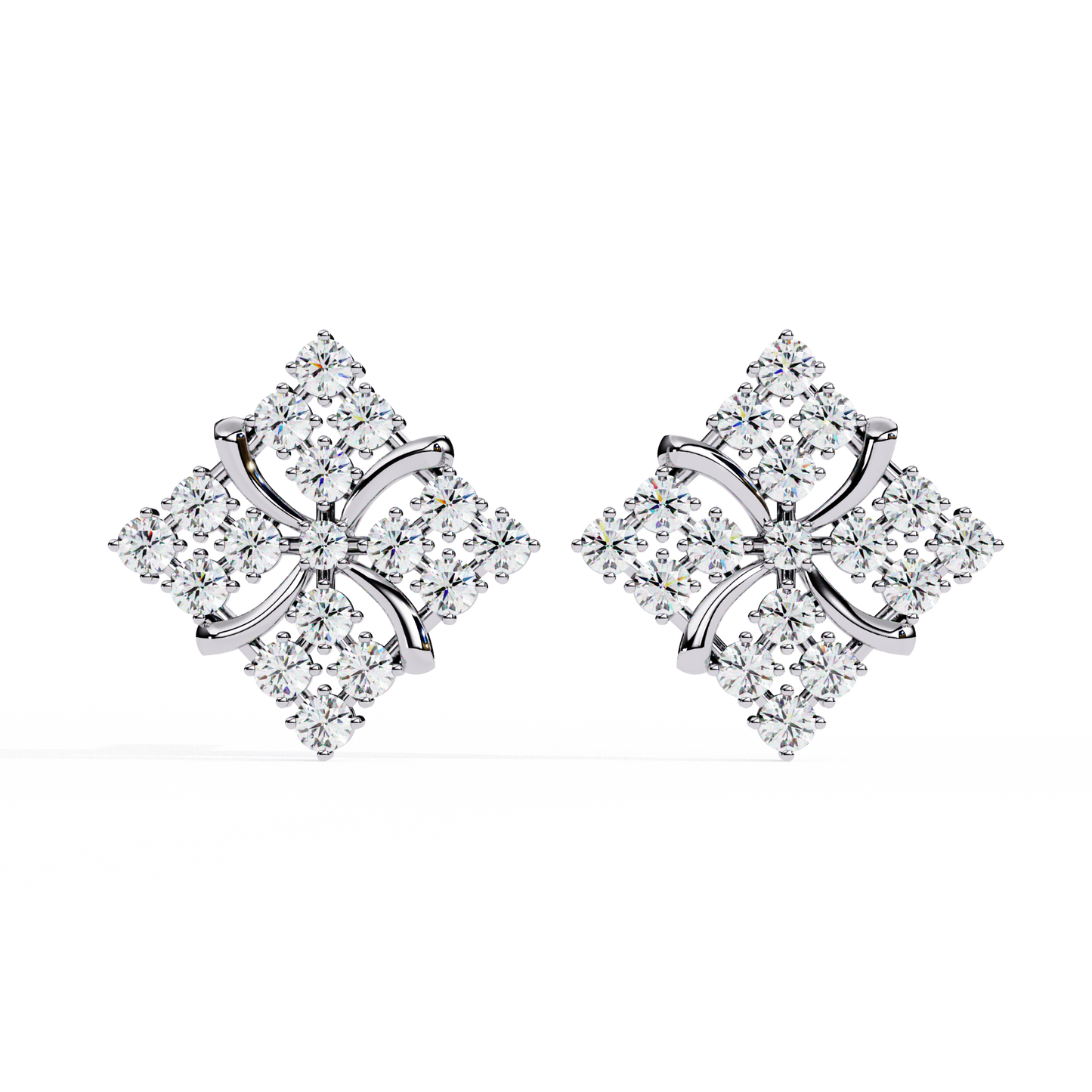Floral Diamond Cluster Stud Earrings