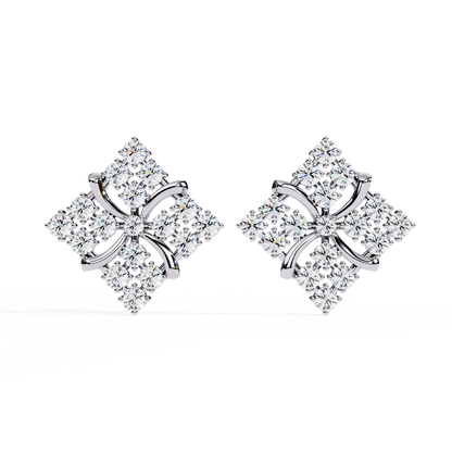 Floral Diamond Cluster Stud Earrings