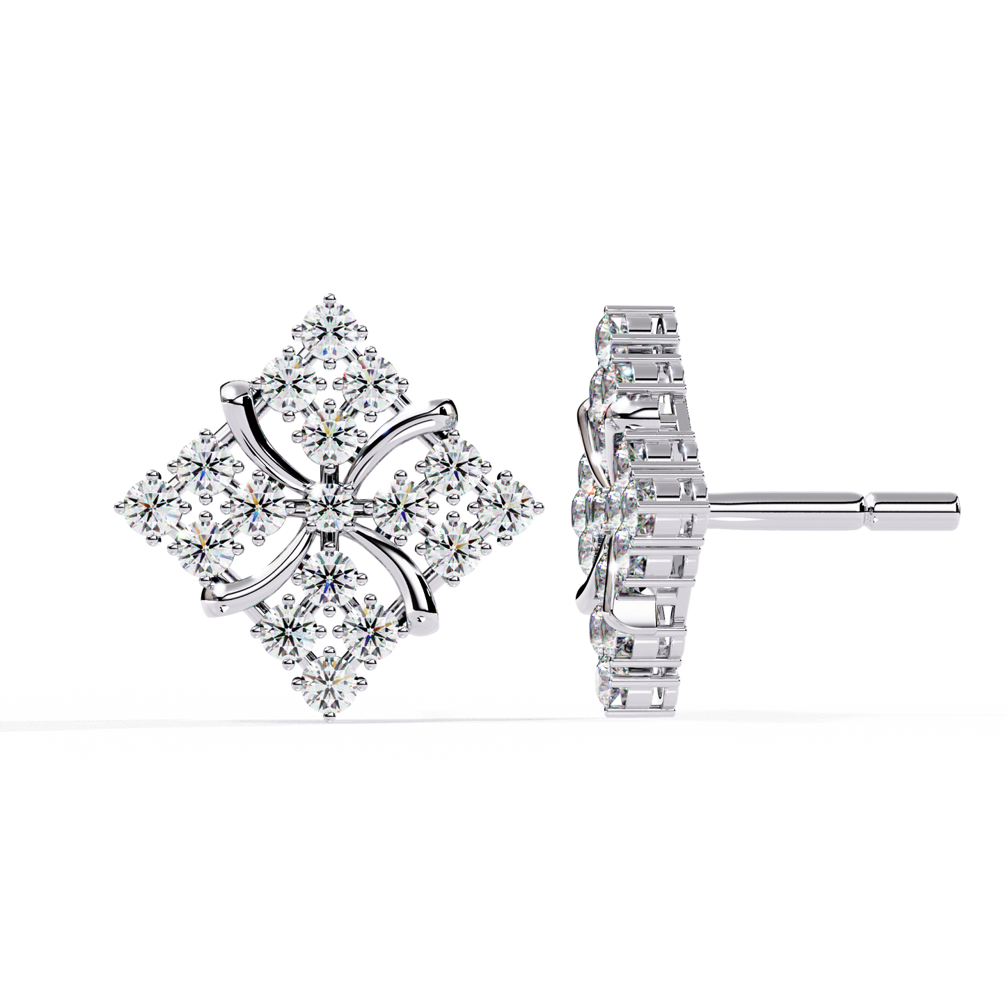 Floral Diamond Cluster Stud Earrings