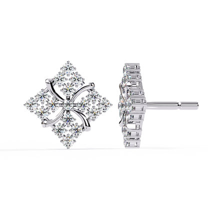 Floral Diamond Cluster Stud Earrings