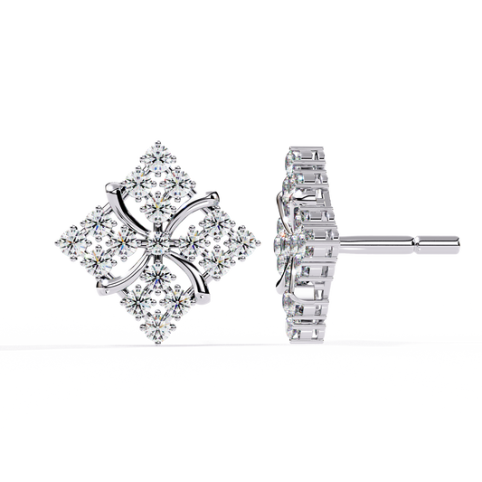 Floral Diamond Cluster Stud Earrings