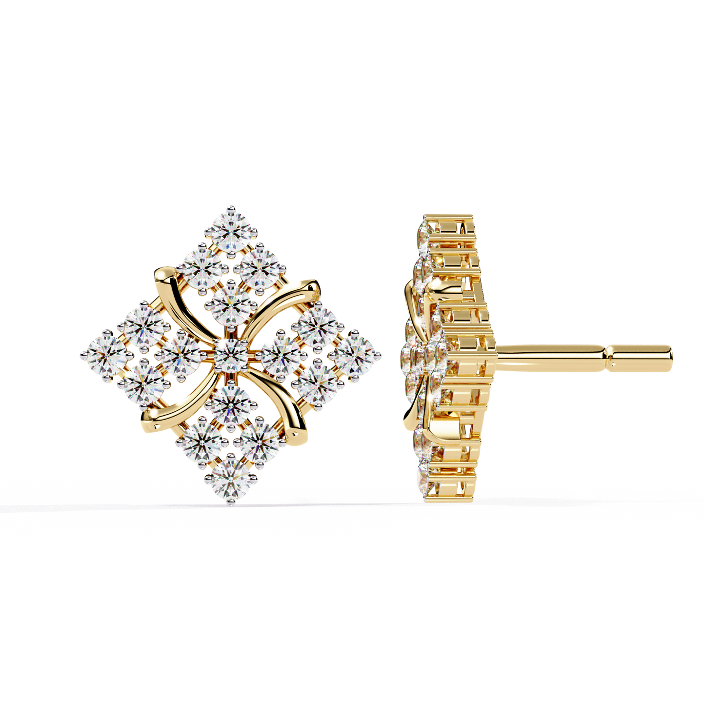 Floral Diamond Cluster Stud Earrings