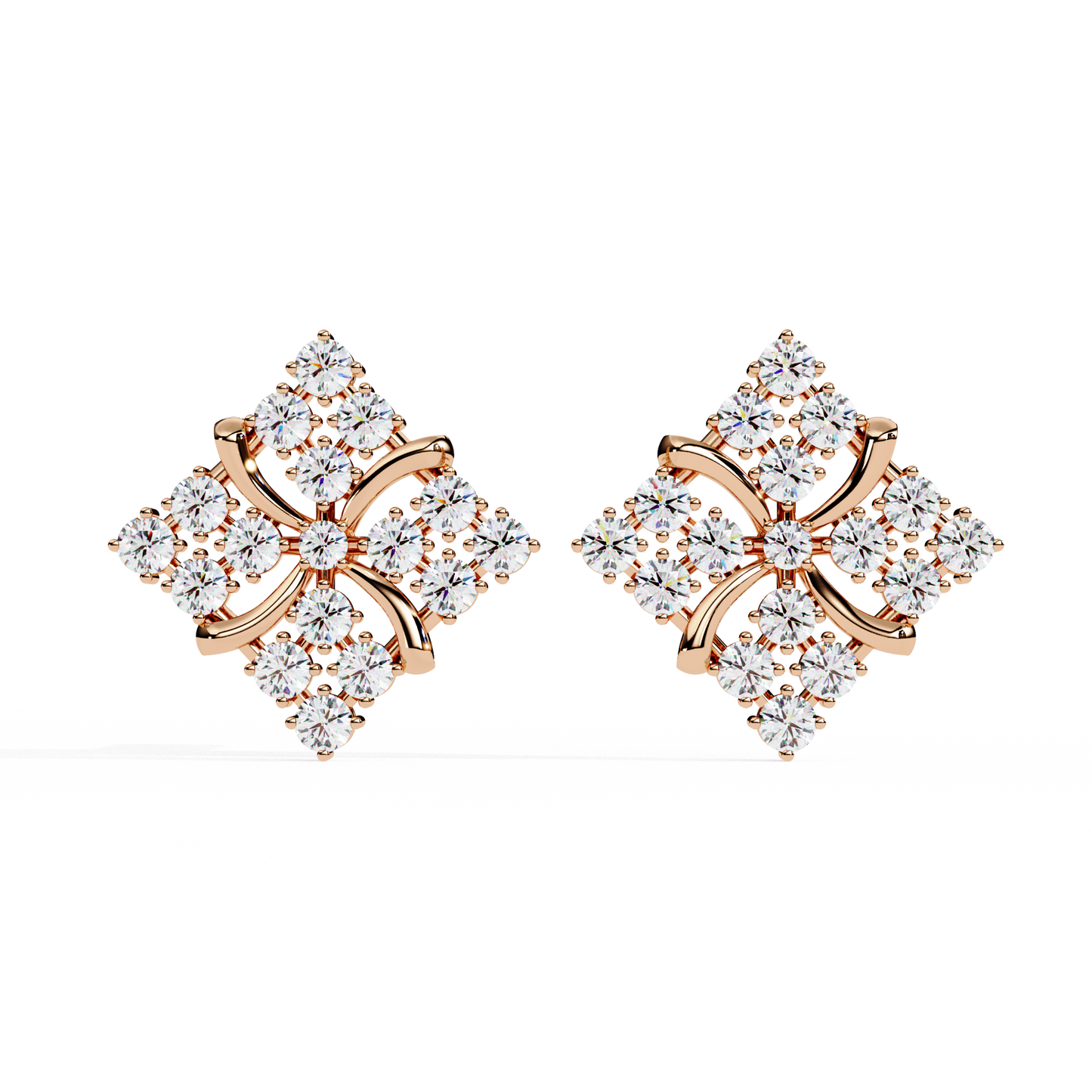 Floral Diamond Cluster Stud Earrings
