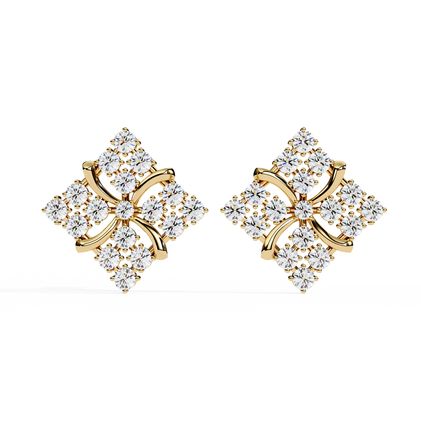 Floral Diamond Cluster Stud Earrings
