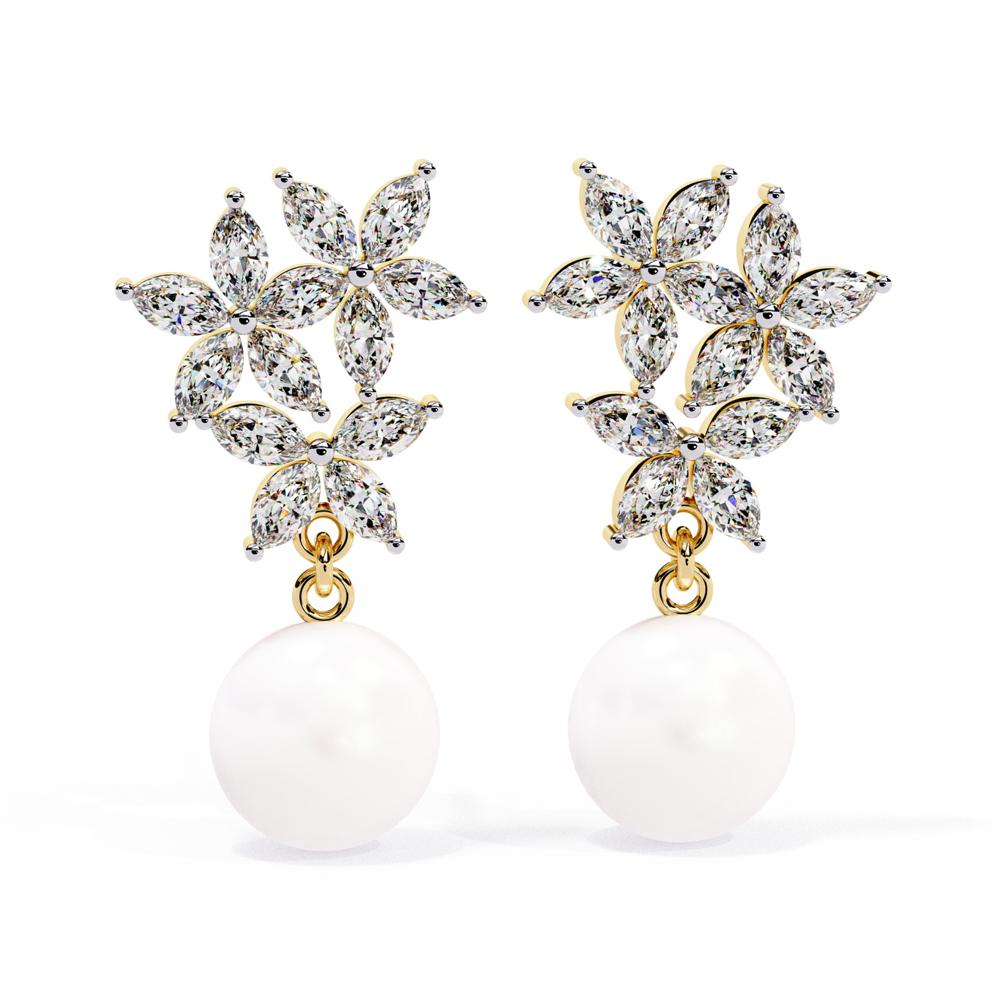 Floral Pearl Drop Diamond Earrings