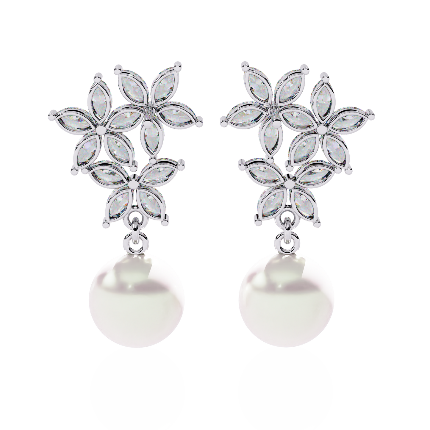 Floral Pearl Drop Diamond Earrings