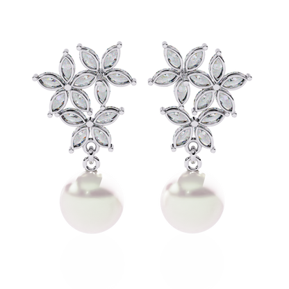 Floral Pearl Drop Diamond Earrings