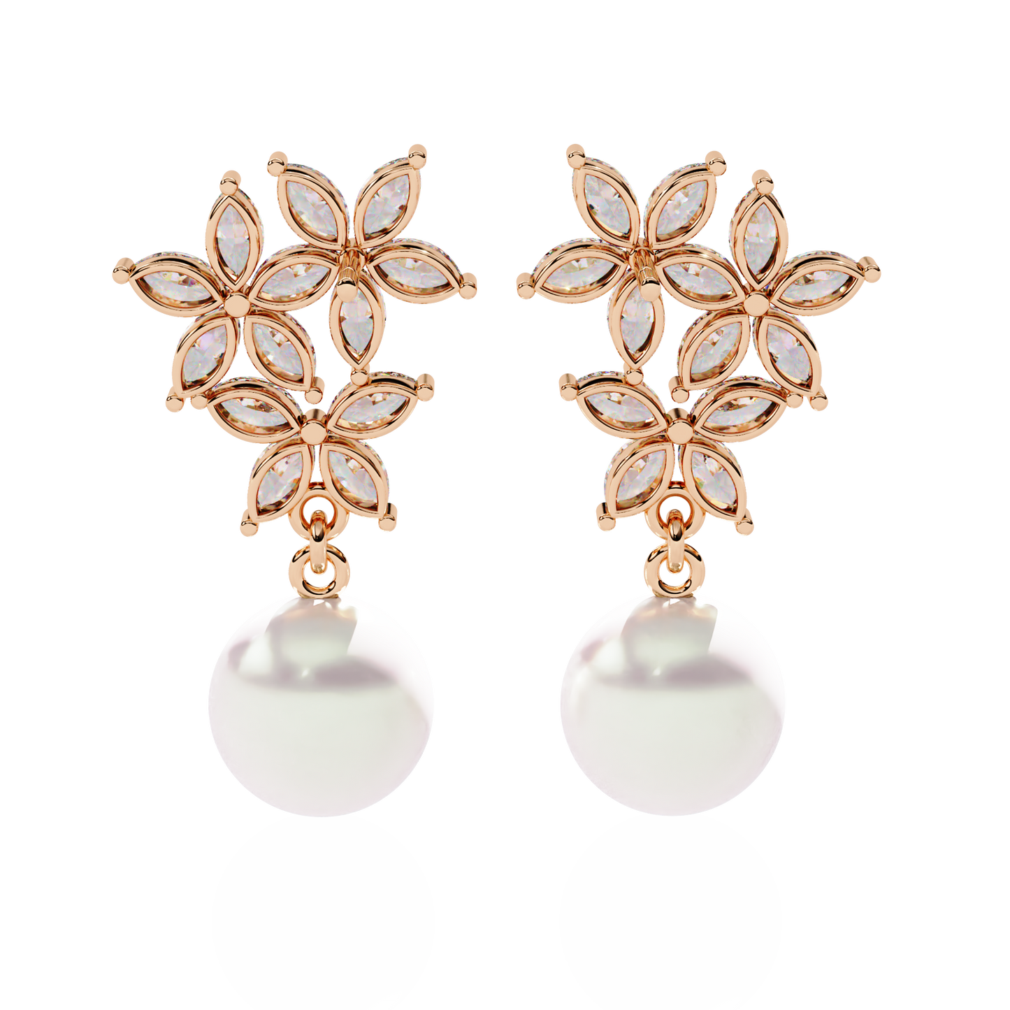 Floral Pearl Drop Diamond Earrings