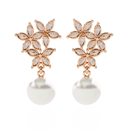 Floral Pearl Drop Diamond Earrings