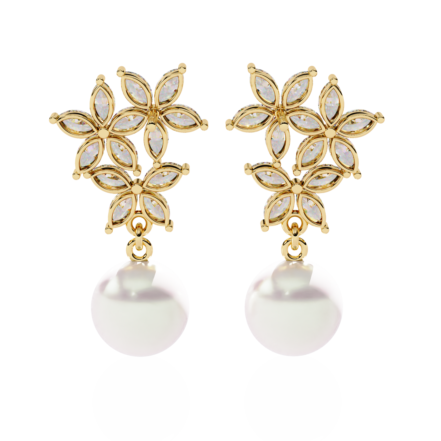 Floral Pearl Drop Diamond Earrings