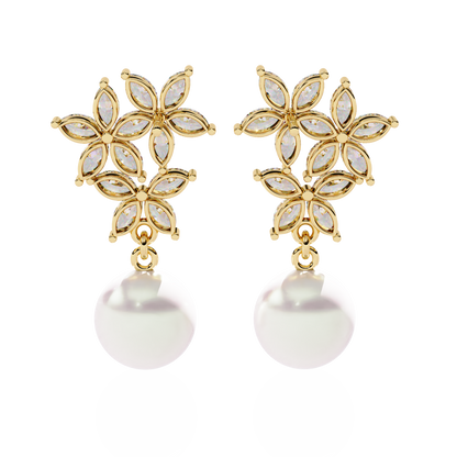 Floral Pearl Drop Diamond Earrings