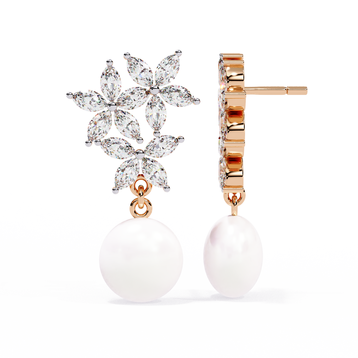 Floral Pearl Drop Diamond Earrings