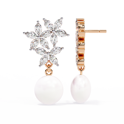Floral Pearl Drop Diamond Earrings