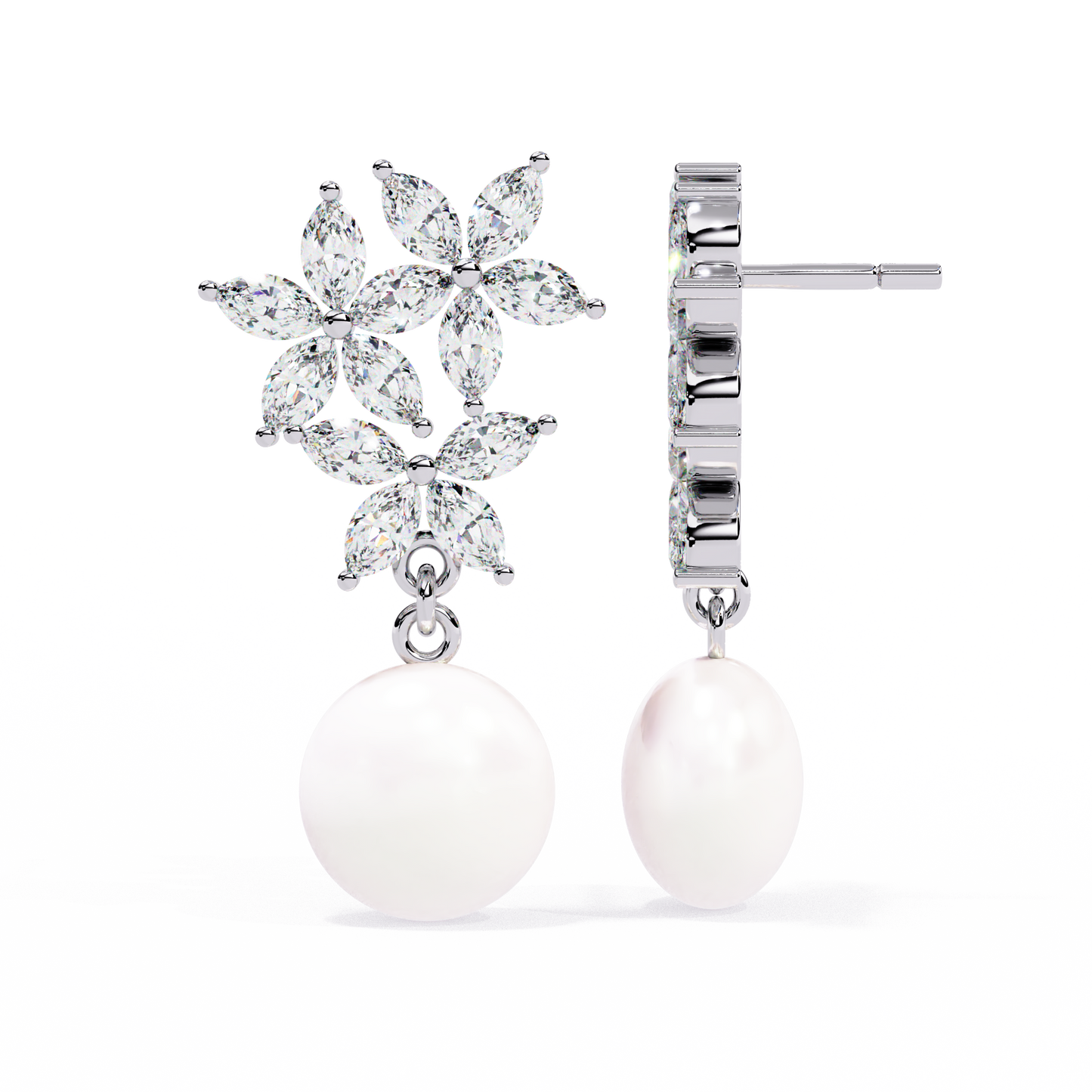 Floral Pearl Drop Diamond Earrings