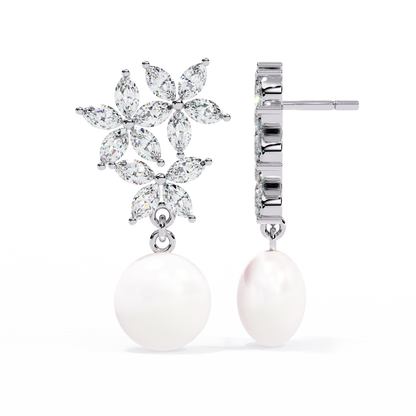 Floral Pearl Drop Diamond Earrings