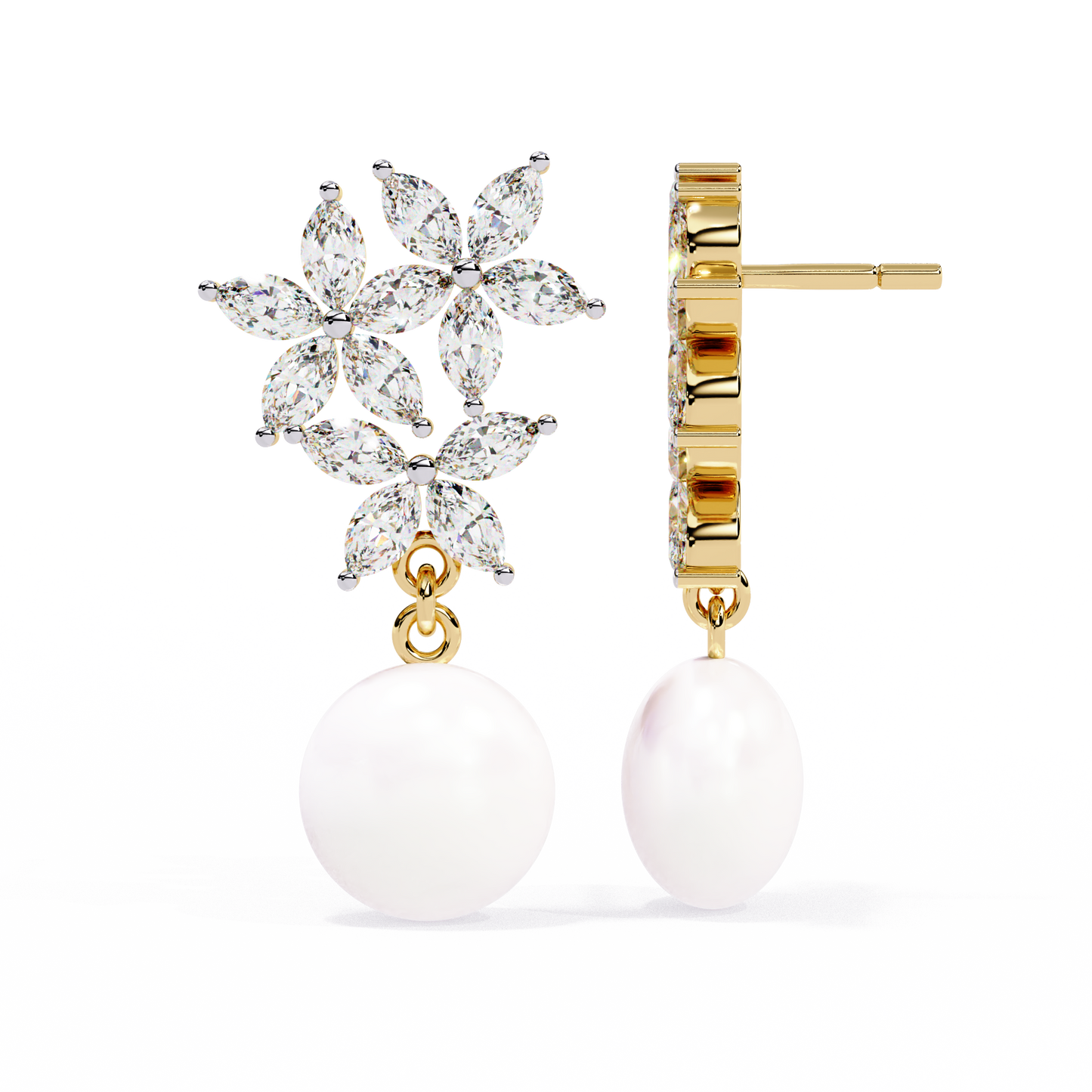 Floral Pearl Drop Diamond Earrings