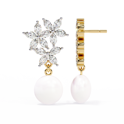 Floral Pearl Drop Diamond Earrings