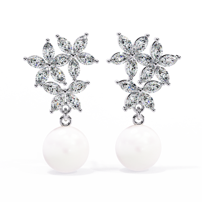 Floral Pearl Drop Diamond Earrings