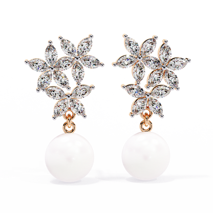 Floral Pearl Drop Diamond Earrings