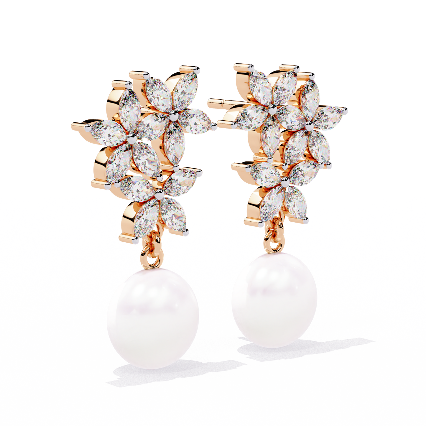 Floral Pearl Drop Diamond Earrings