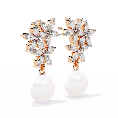 Floral Pearl Drop Diamond Earrings