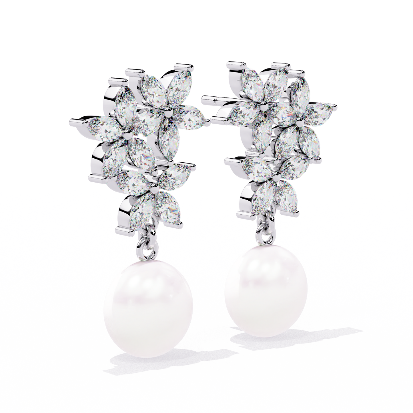 Floral Pearl Drop Diamond Earrings