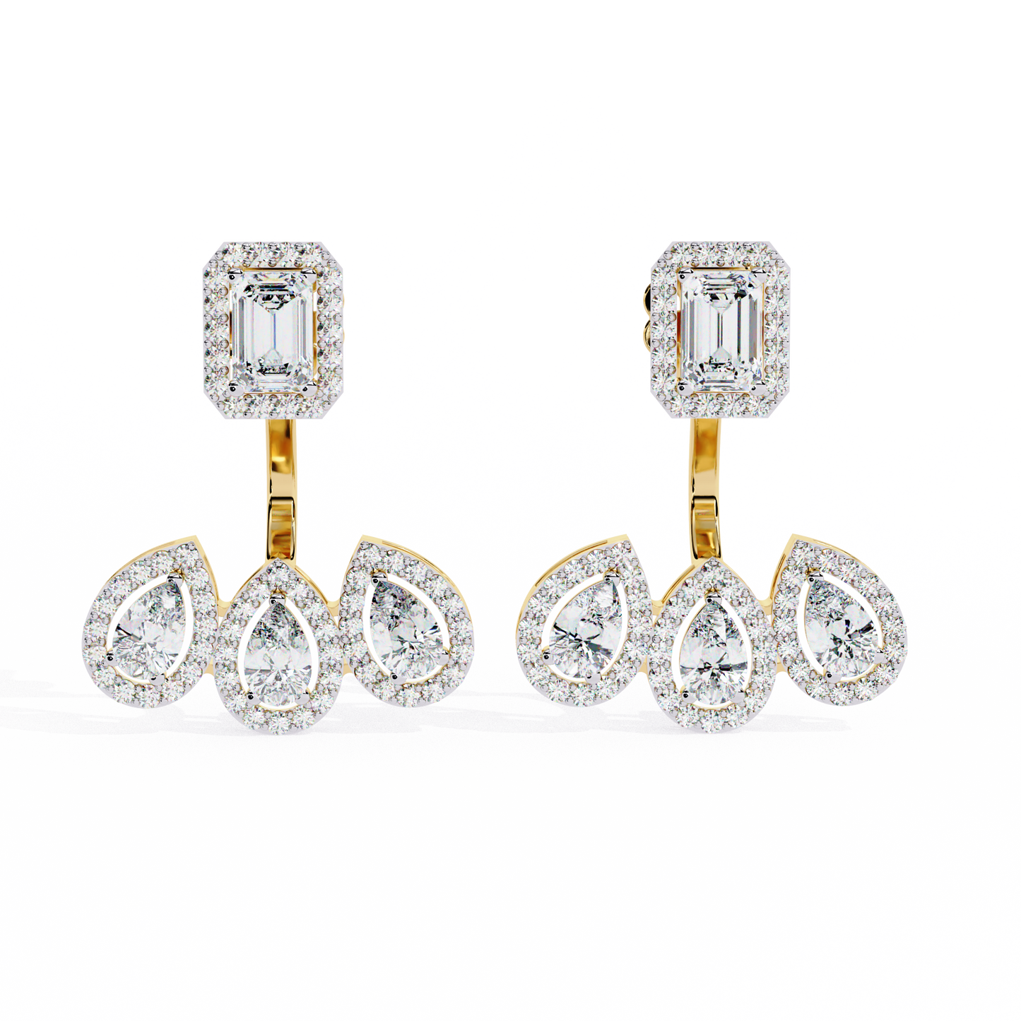 Emerald Cut Halo Drop Earrings