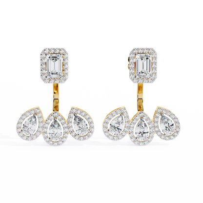 Emerald Cut Halo Drop Earrings