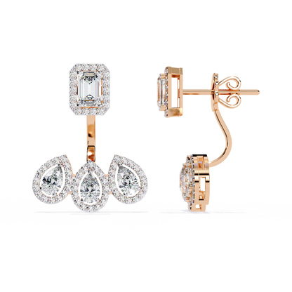 Emerald Cut Halo Drop Earrings
