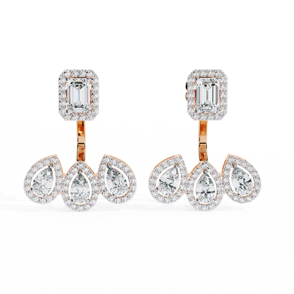 Emerald Cut Halo Drop Earrings