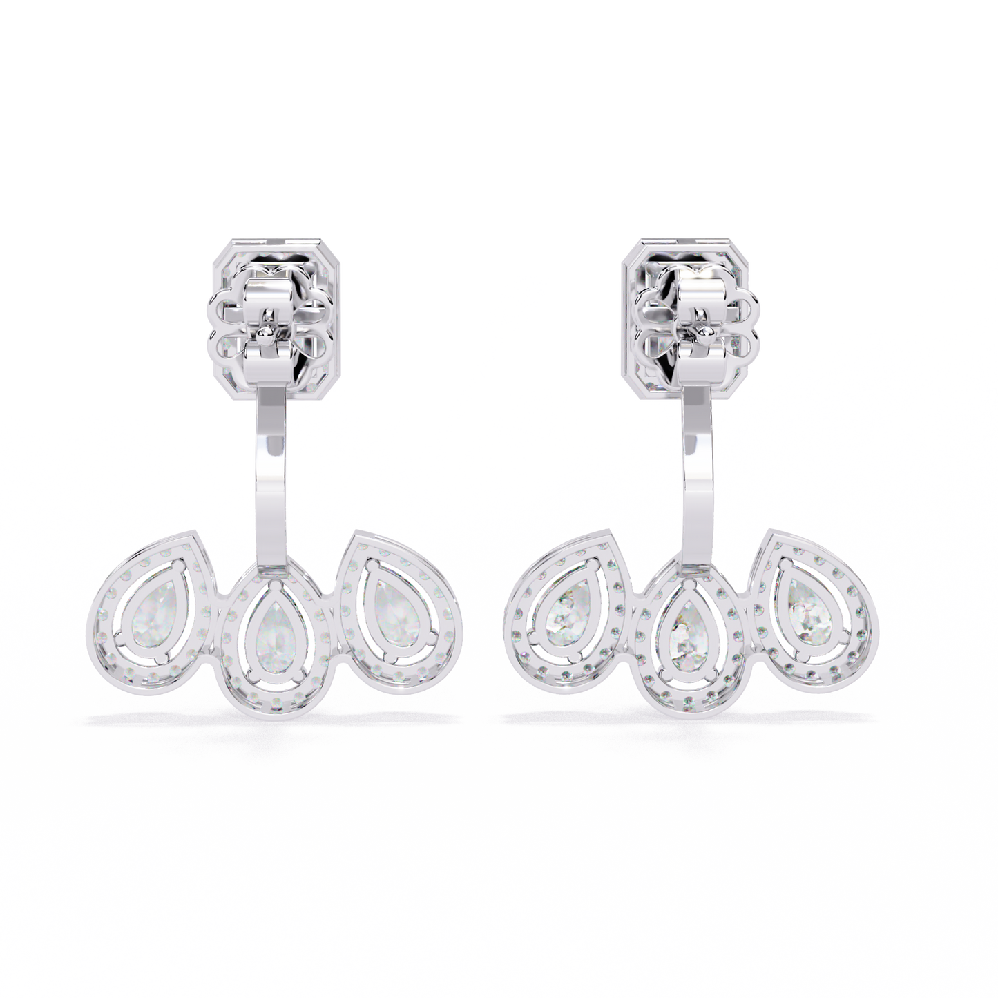 Emerald Cut Halo Drop Earrings