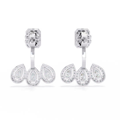 Emerald Cut Halo Drop Earrings