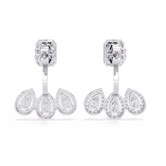 Emerald Cut Halo Drop Earrings