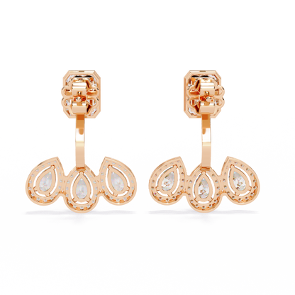Emerald Cut Halo Drop Earrings