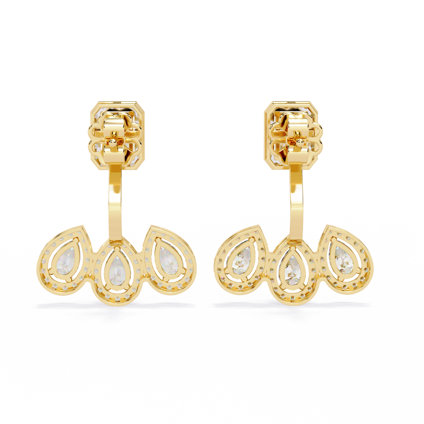 Emerald Cut Halo Drop Earrings