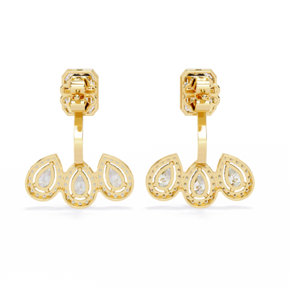 Emerald Cut Halo Drop Earrings