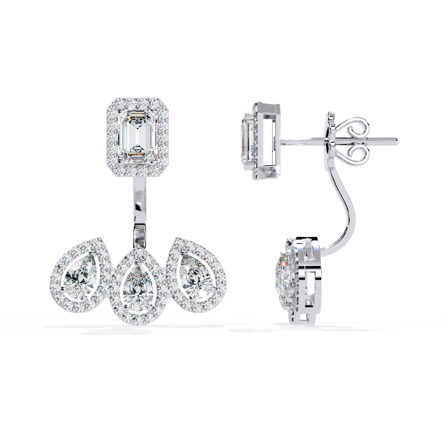 Emerald Cut Halo Drop Earrings
