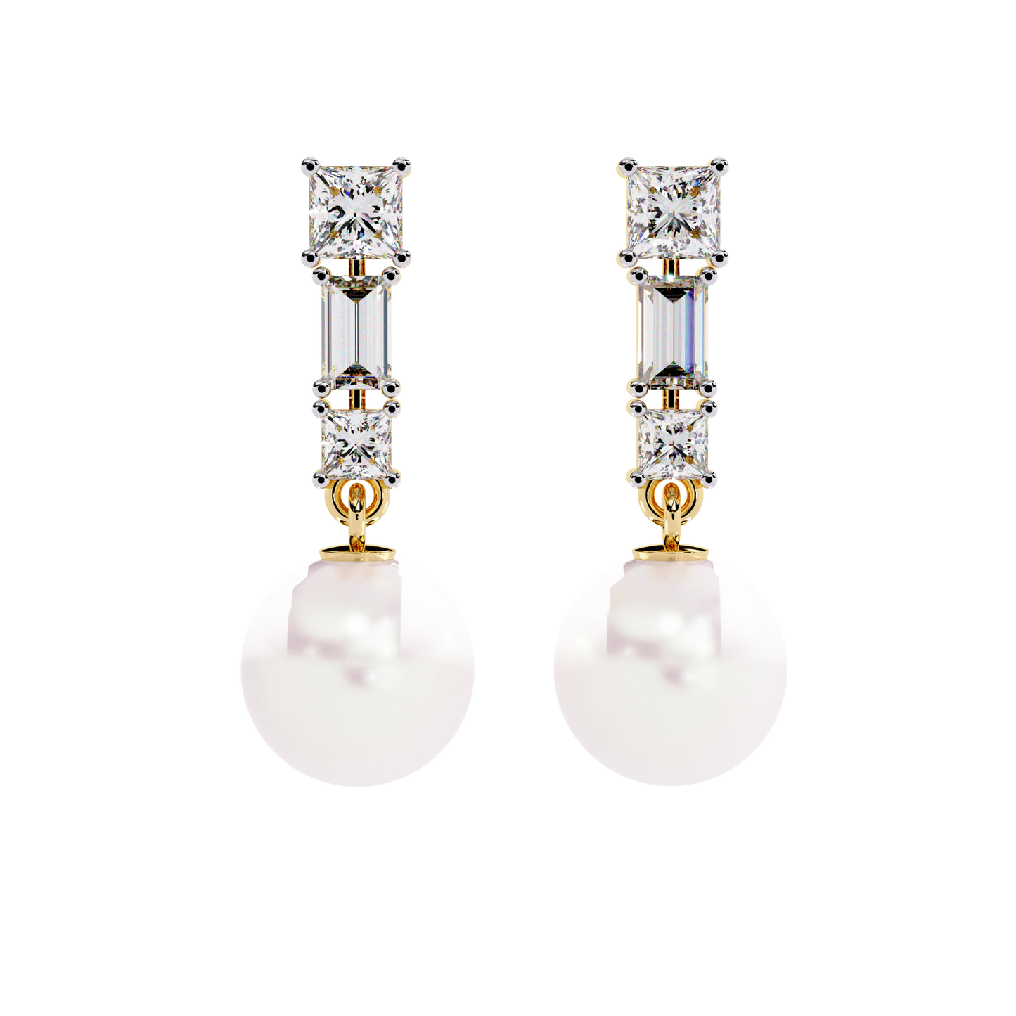 Elegant Trio Diamond Pearl Drop Earrings