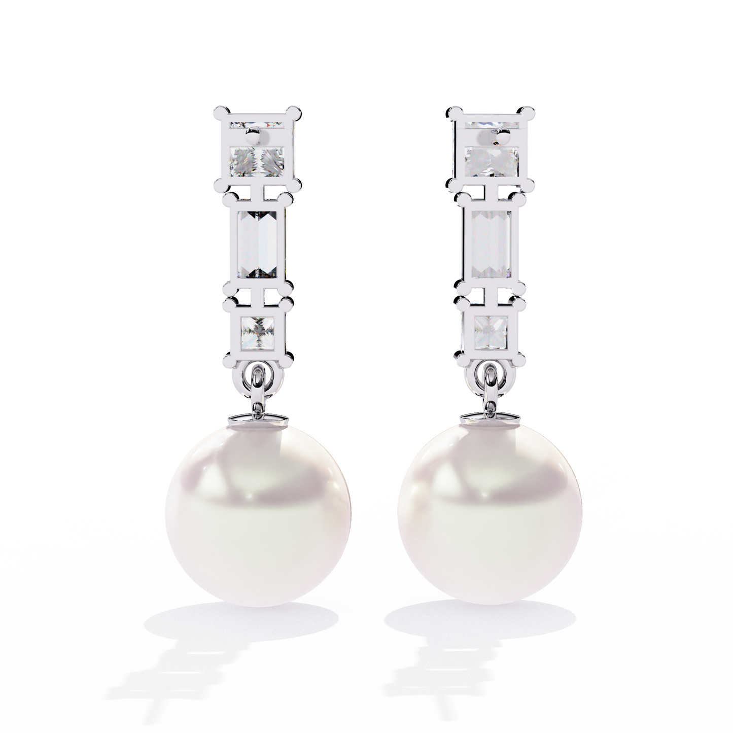 Elegant Trio Diamond Pearl Drop Earrings