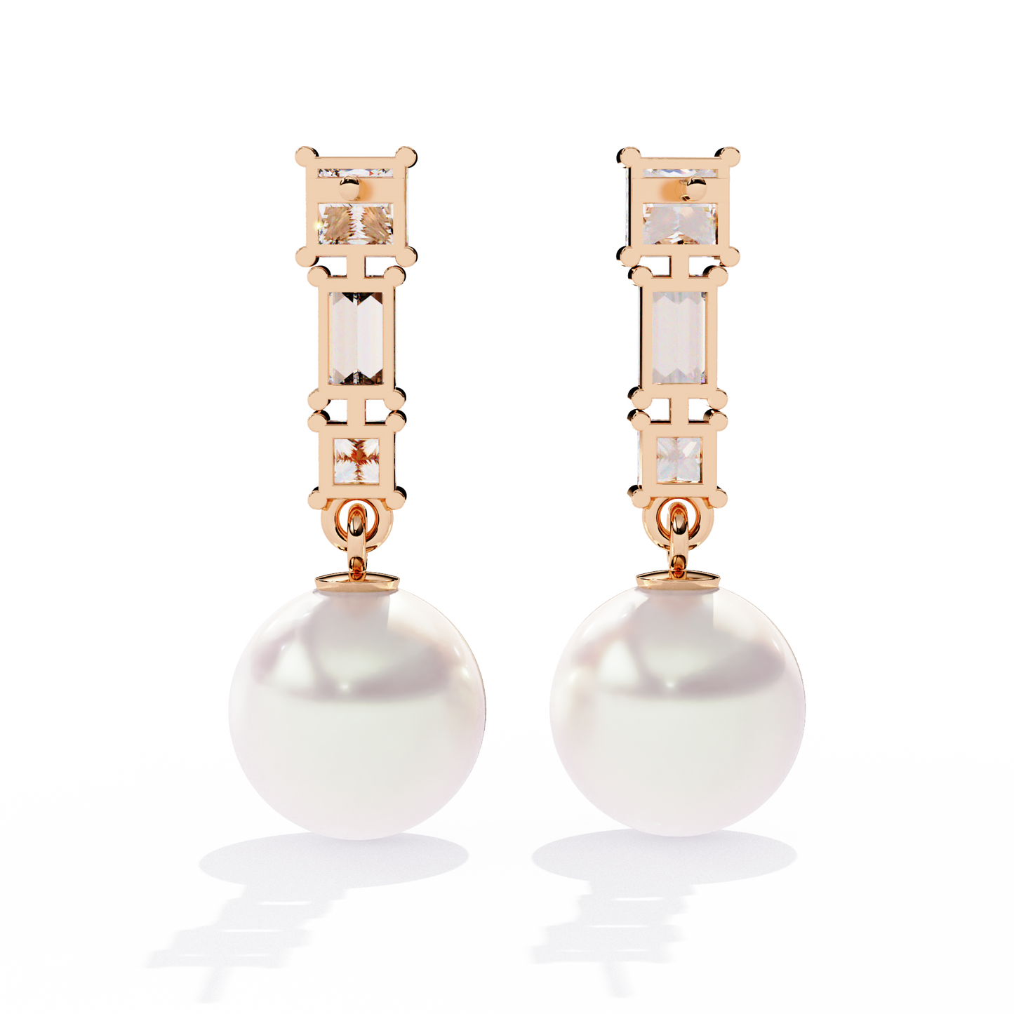 Elegant Trio Diamond Pearl Drop Earrings