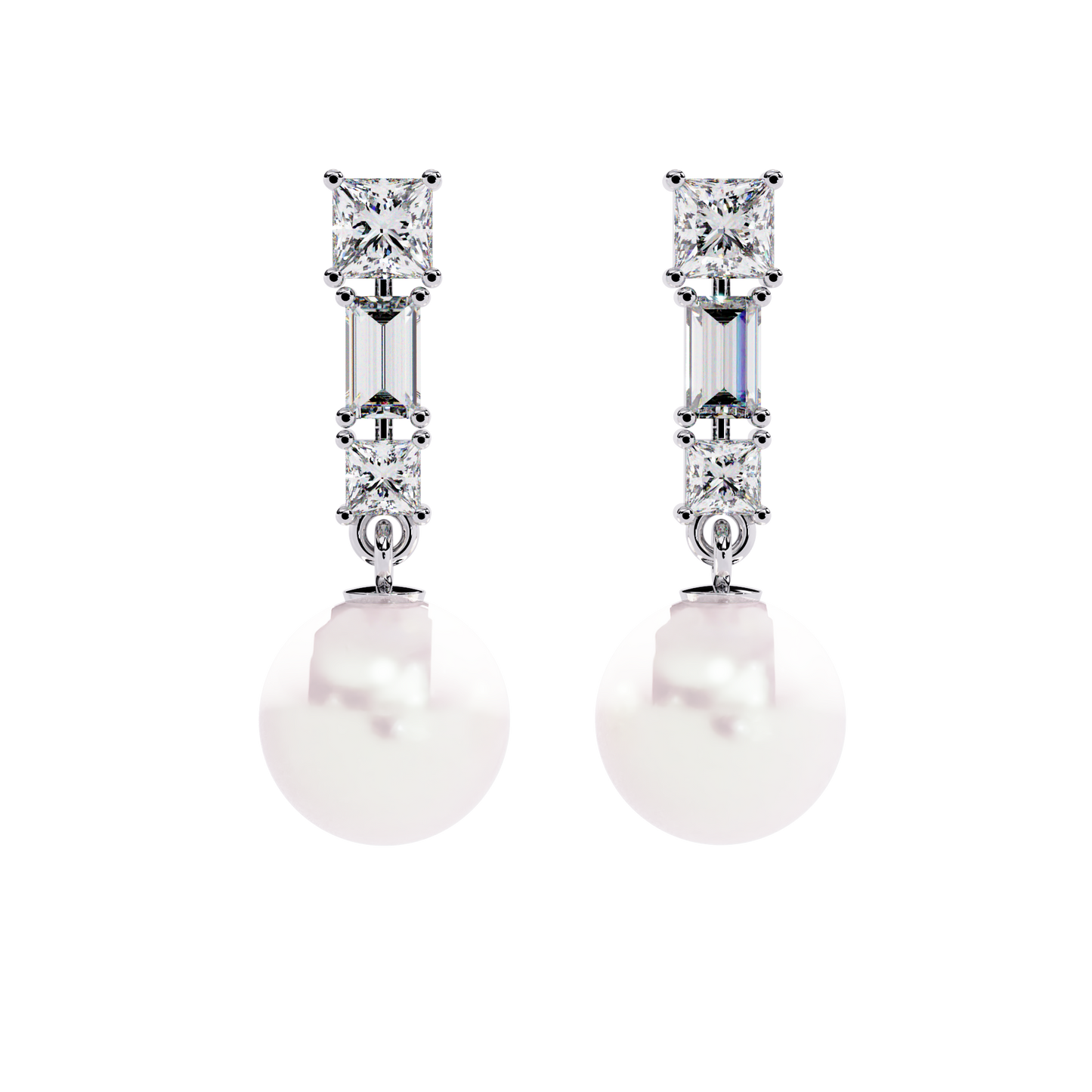 Elegant Trio Diamond Pearl Drop Earrings